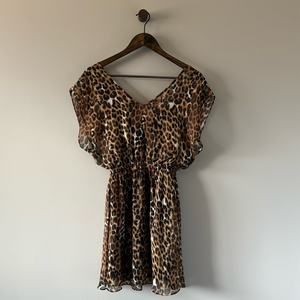 EUC EXPRESS SHEER LINED LEOPARD PRINT MINI DRESS SIZE XS
